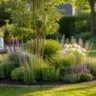 Inselbeet im Garten mit Baum, Stauden und klarer Form als zentraler Blickfang im Rasenbereich