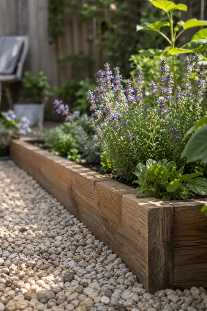 Gartendeko aus Holz mit Beetrahmen aus Lärche als natürlicher Blickfang im Garten