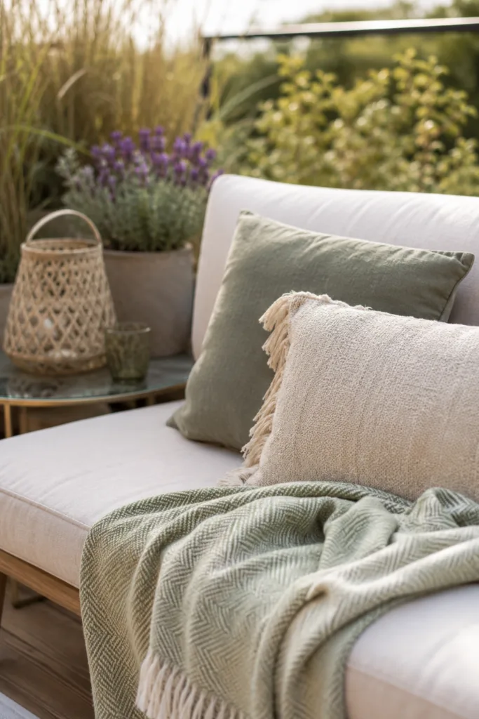 Sommerdeko für die Terrasse – 5 Ideen für gemütliche Sommerabende Sommerdeko für deine Terrasse mit Kissen, Decke und gemütlicher Outdoor-Lounge im Sommerstil.