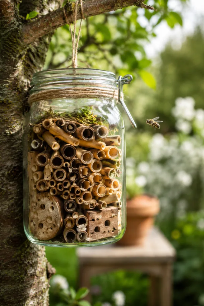 Gartendeko mit alten Einmachgläsern – 5 wunderschöne Ideen für deinen Garten Gartendeko mit alten Einmachgläsern als Mini-Biotop für Insekten und Naturbeobachtung im Garten.