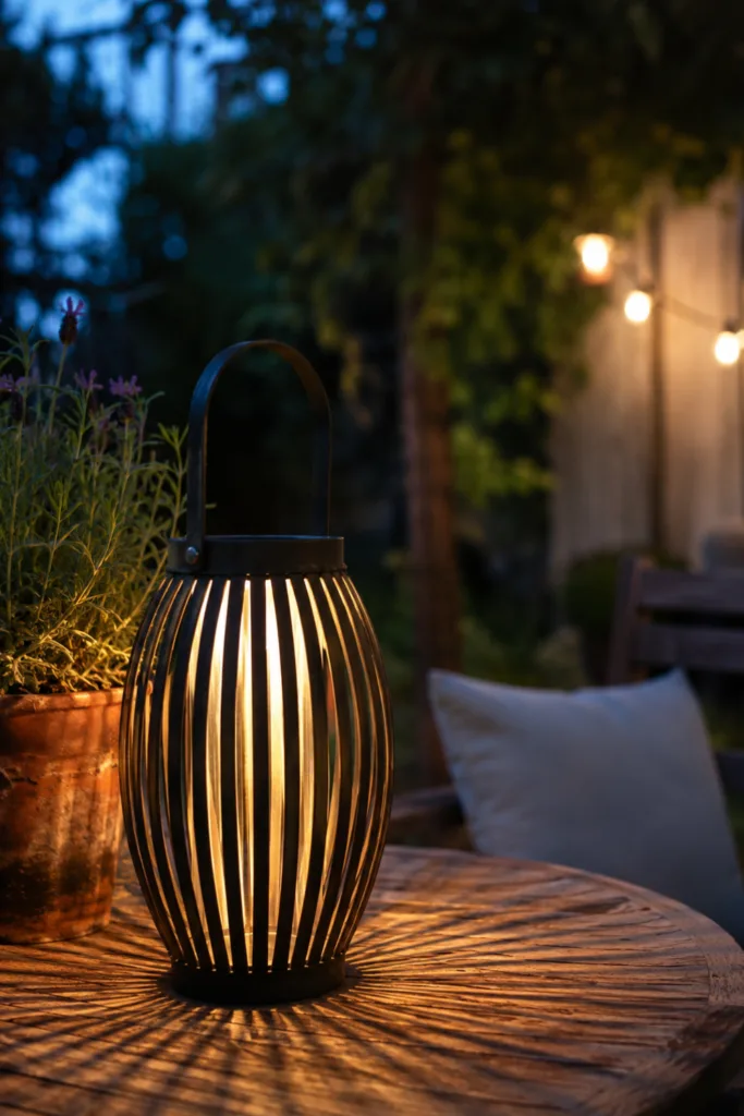 Schrebergartendeko im Juli – 5 wunderschöne Ideen für mehr Sommerstimmung Solarlaterne als Lichtinsel im Schrebergarten für warme Sommerabende im Juli.