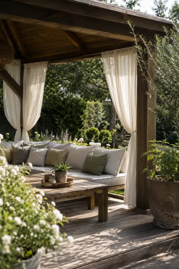 Zu viel Sonne im Garten? Diese 5 Sommerdeko-Ideen schaffen angenehmen Schatten Sommerdeko für den Garten mit dekorativem Pavillon als schattiges Sommerwohnzimmer im Grünen.
