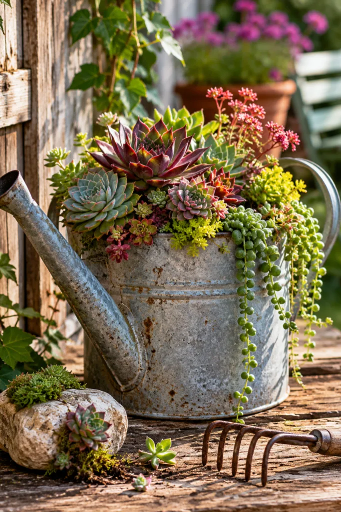 Gartendeko mit Sukkulenten – 5 langlebige Ideen für deinen Garten Gartendeko mit Sukkulenten in alter Zinkwanne als kreative und langlebige Dekoration im Garten.