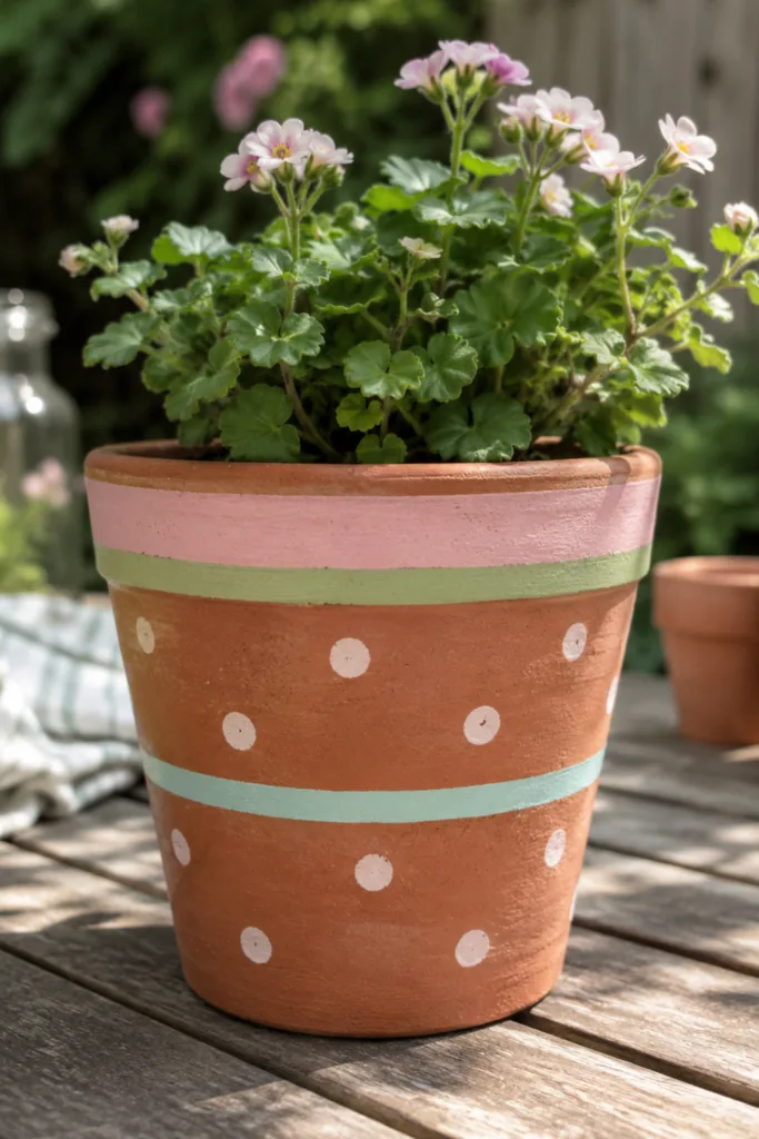 5 Bastelideen mit Kindern für einen fröhlichen und persönlichen Garten Bemalter Blumentopf als kreative Gartendeko, gemeinsam mit Kindern gebastelt.