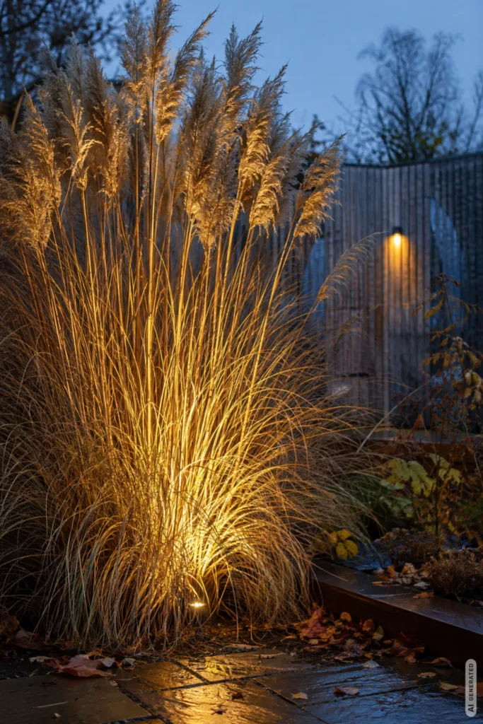 5 Lichtideen für den Garten, die im Herbst besonders schön wirken Herbstbeleuchtung im Garten: Von unten beleuchtetes Ziergras sorgt für warmes Licht und herbstliche Stimmung.