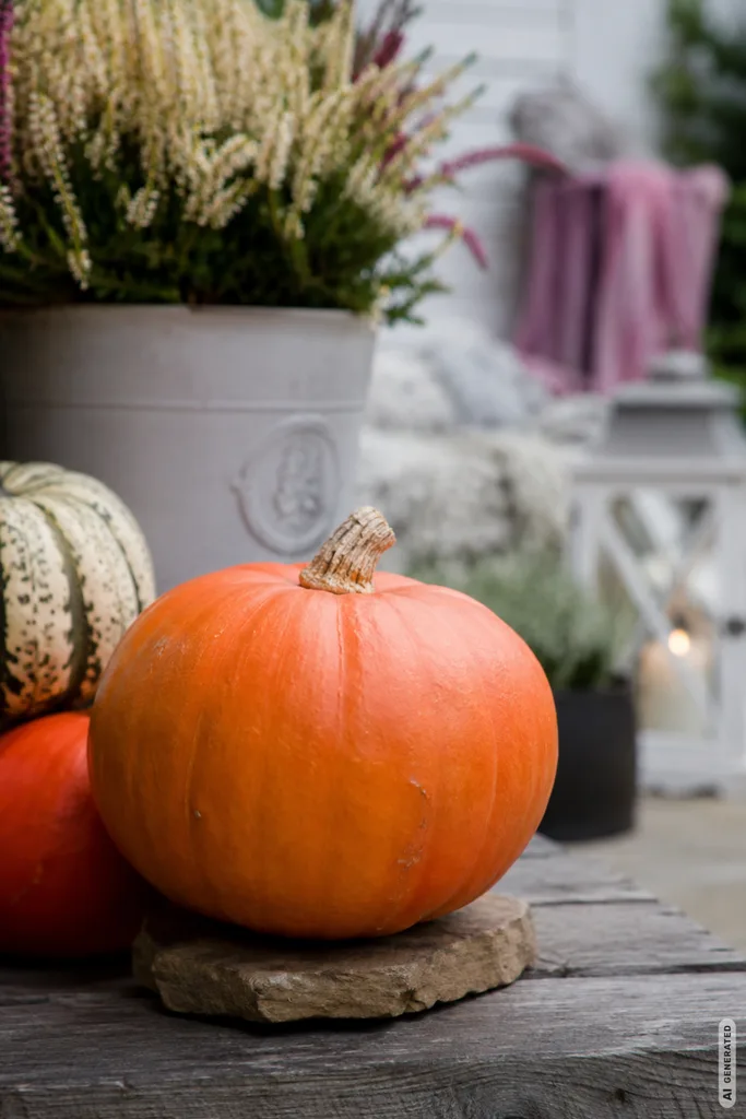 Wetterfeste Herbstdeko für den Garten mit Kürbissen auf trockenem Untergrund bei Regen und Wind.
