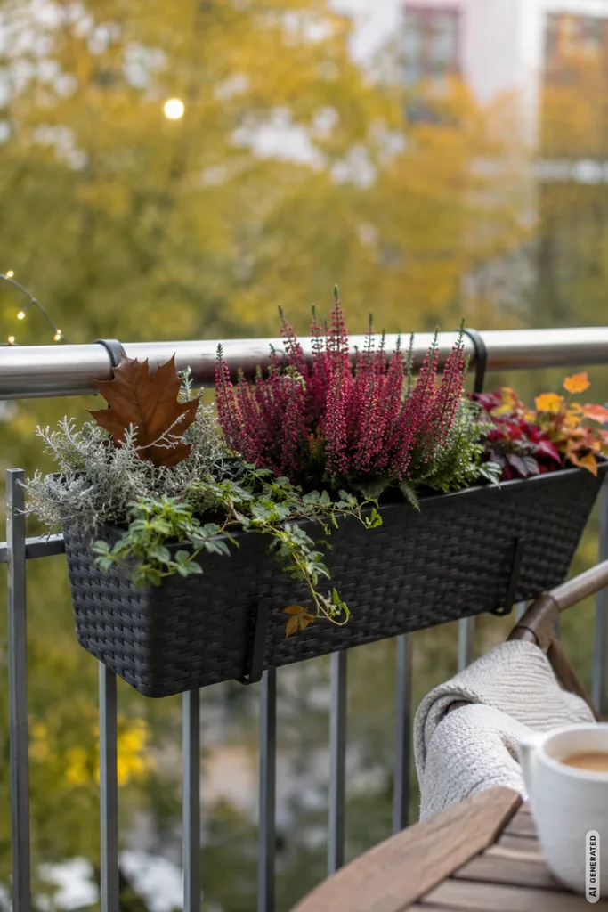 Herbstdeko für den Balkon: Diese 5 Ideen halten Regen und Wind stand Wetterfeste Herbstdeko für den Balkon mit bepflanztem Balkonkasten und herbstlichen Farben.