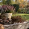 Herbstdeko für den Garten mit Heide, Hagebutten und Naturmaterialien als günstige Ideen im Herbst.